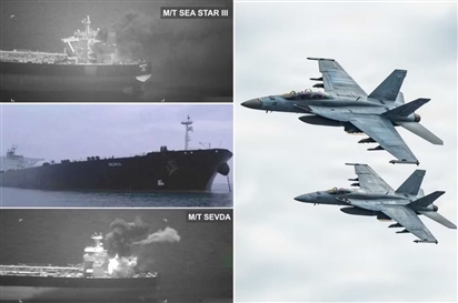 Mỹ thả bom vào ống khói tàu chở dầu Iran, Hormuz đỏ lửa