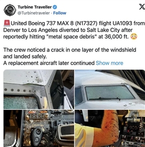 Máy bay Boeing 737 của Mỹ chở 140 người va trúng vật thể bí ẩn giữa không trung