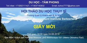 Thư mời Hội thảo du học Thụy Sĩ - Trường quản lý khách sạn & du lịch IMI (International Management Institute)