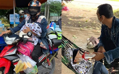 Người bố một mình địu con 2 tuổi đi xe máy hồi hương: ''Nó nhớ hơi mẹ, cứ khóc suốt''