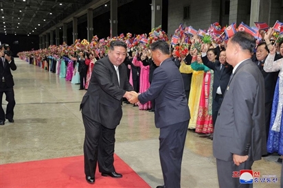 Hình ảnh ông Kim Jong Un trở lại Triều Tiên sau chuyến thăm Nga