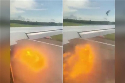 Máy bay Nga phun ra lửa khi va phải đàn đại bàng lúc cất cánh