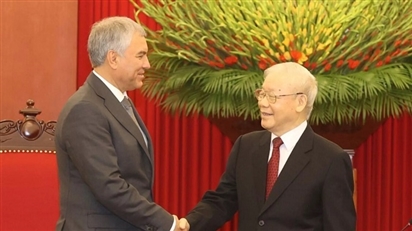 Chủ tịch Duma Quốc gia Nga chuyển lời chào của Tổng thống Nga tới Tổng Bí thư ĐCSVN Nguyễn Phú Trọng