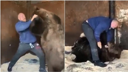 Võ sĩ 46 tuổi người Nga gây sốt khi vật ngã gấu